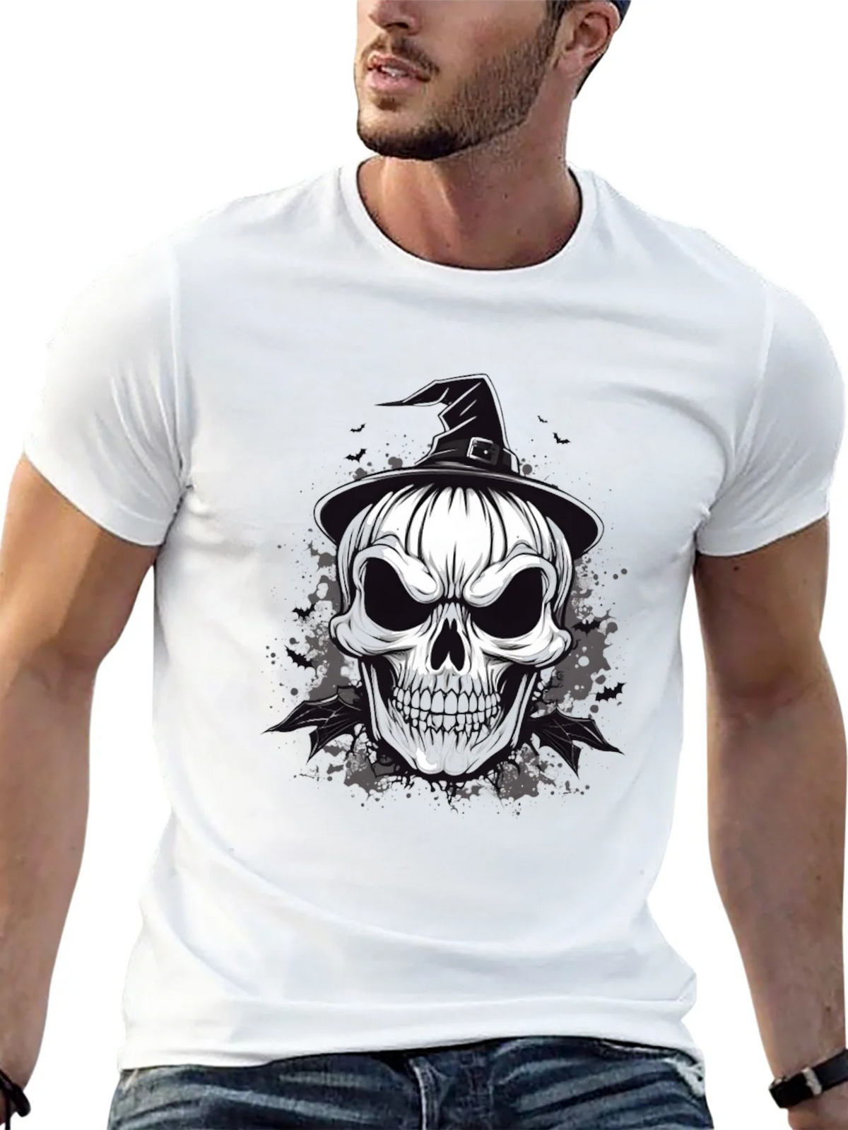 Skull & Witch Hat Graphic Tee - Halloween Ready