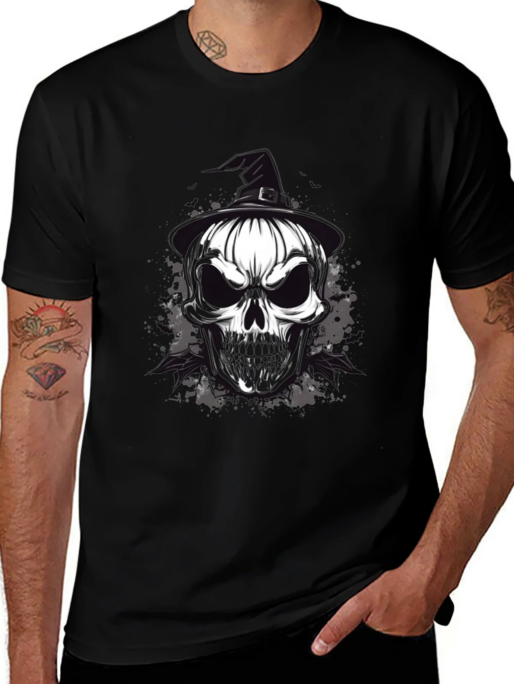 Skull & Witch Hat Graphic Tee - Halloween Ready