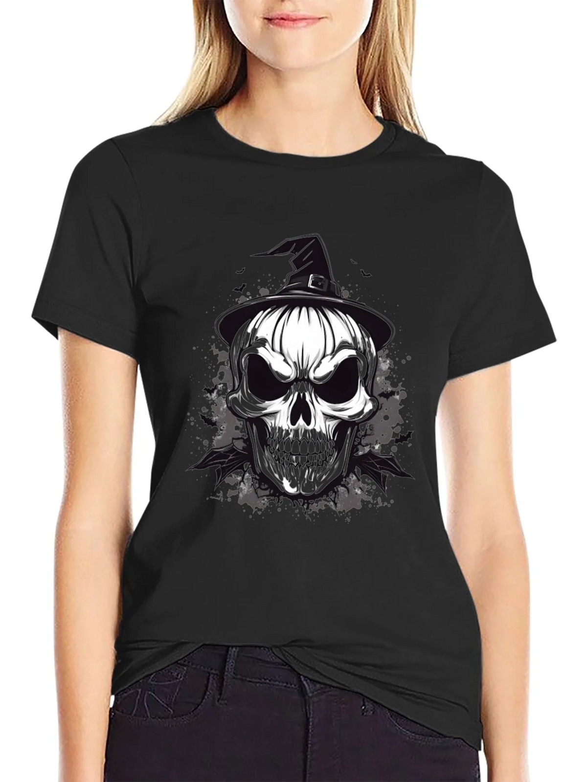 Skull & Witch Hat Graphic Tee - Halloween Ready