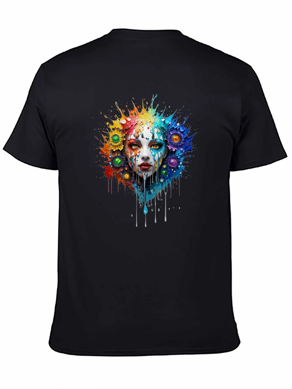 Artistic Colorful Face Graphic Tee - Black product image 4
