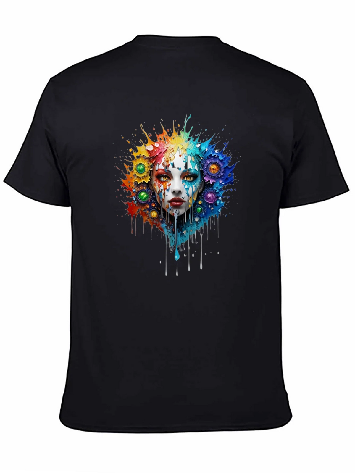 Artistic Colorful Face Graphic Tee - Black product image 4