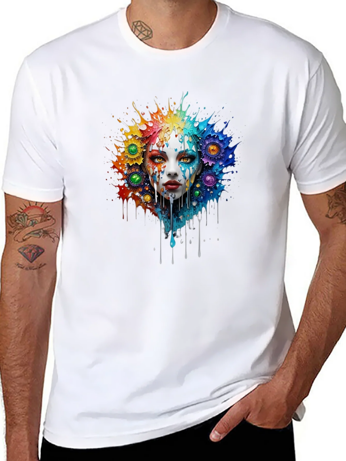 Artistic Colorful Face Graphic Tee - Black product image 7