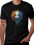 Artistic Colorful Face Graphic Tee - Black product image 1
