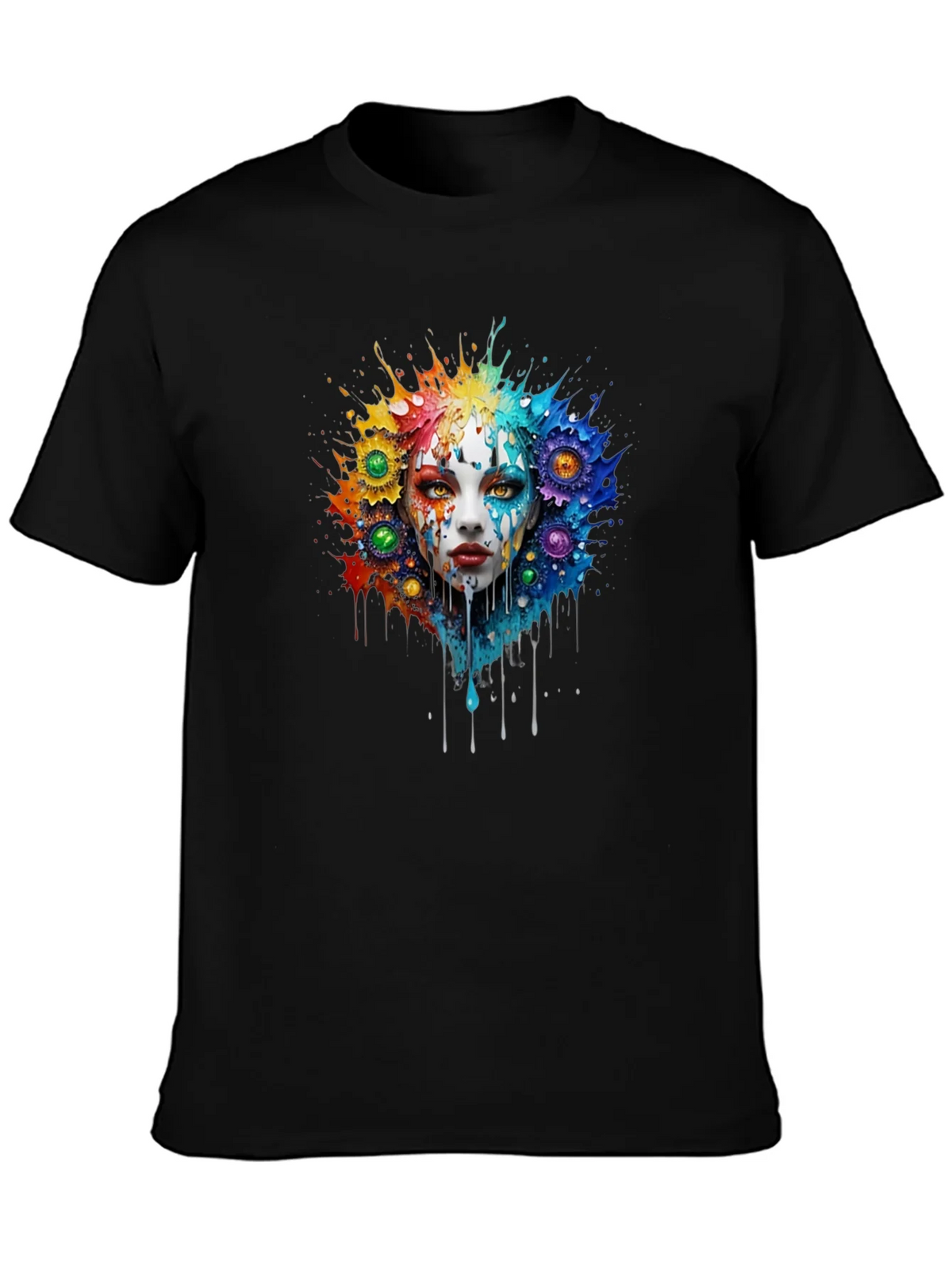 Artistic Colorful Face Graphic Tee - Black product image 3
