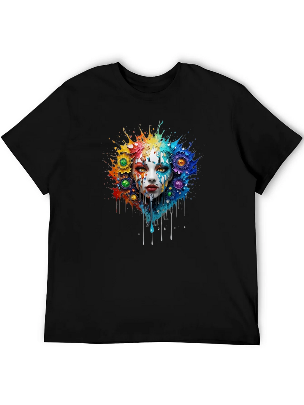 Artistic Colorful Face Graphic Tee - Black product image 5