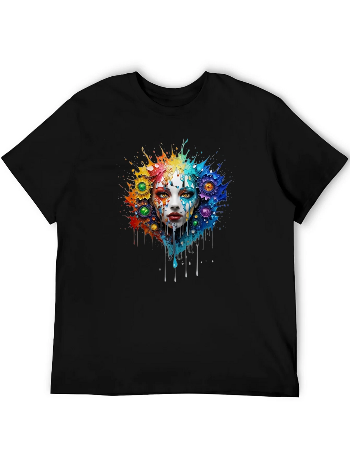 Artistic Colorful Face Graphic Tee - Black product image 5