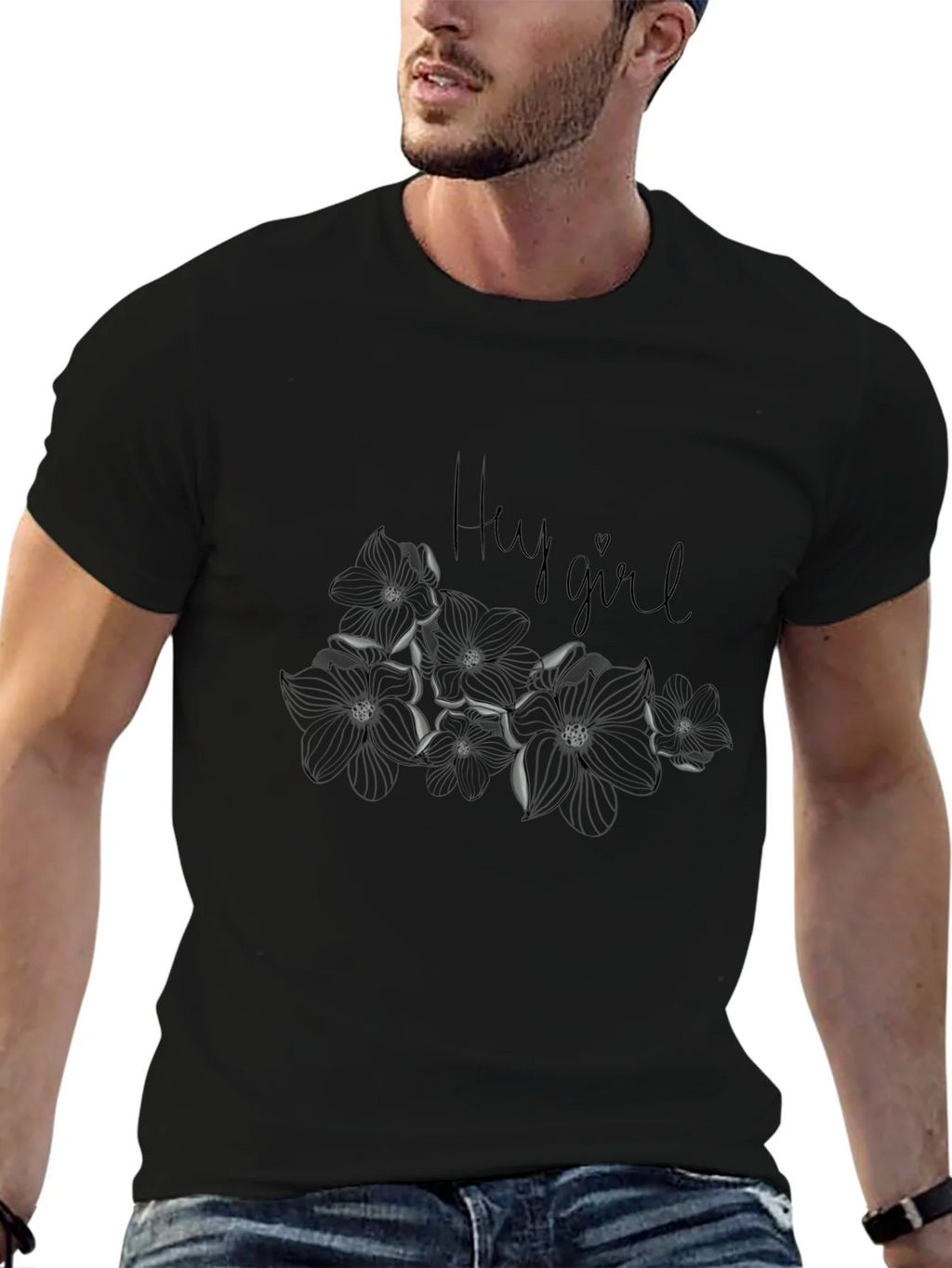 Hey Girl Floral Graphic Tee - Black Cotton Blend Casual Top product image 6