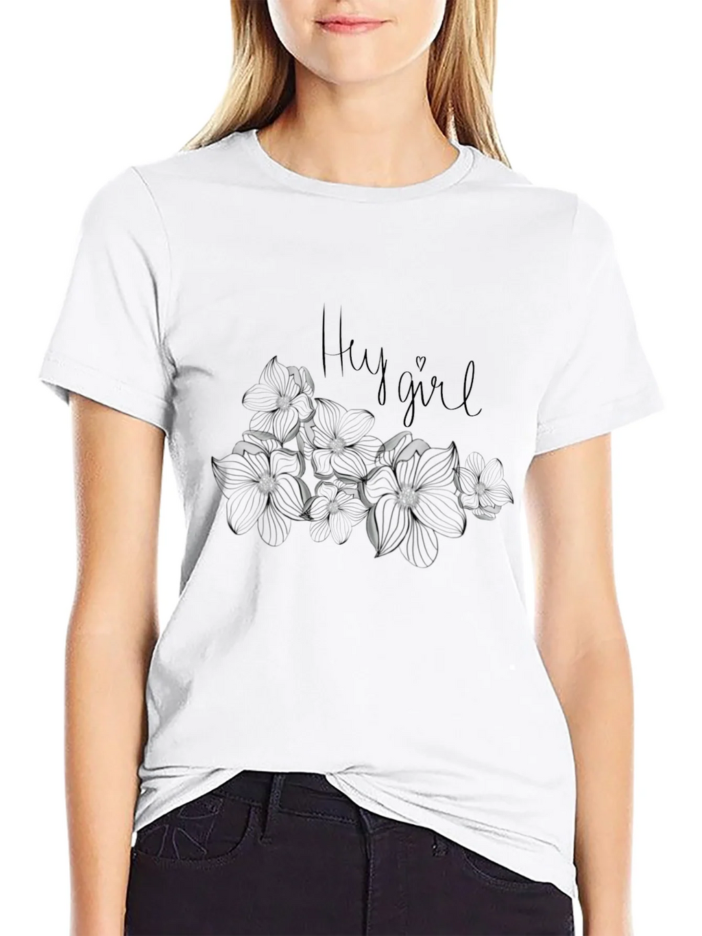 Hey Girl Floral Graphic Tee - Black Cotton Blend Casual Top product image 8