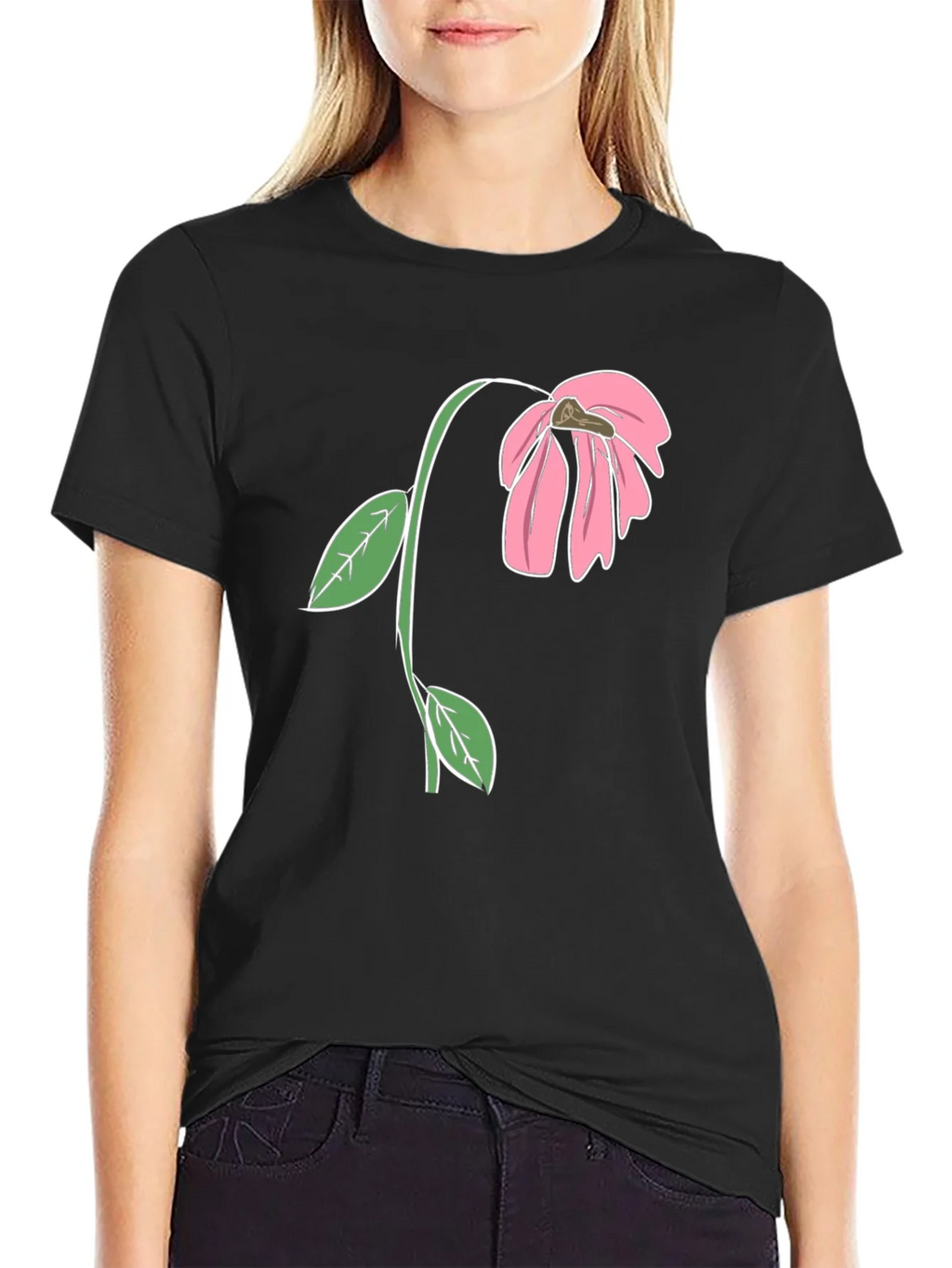 Black T-Shirt with Wilted Flower Graphic product image 2