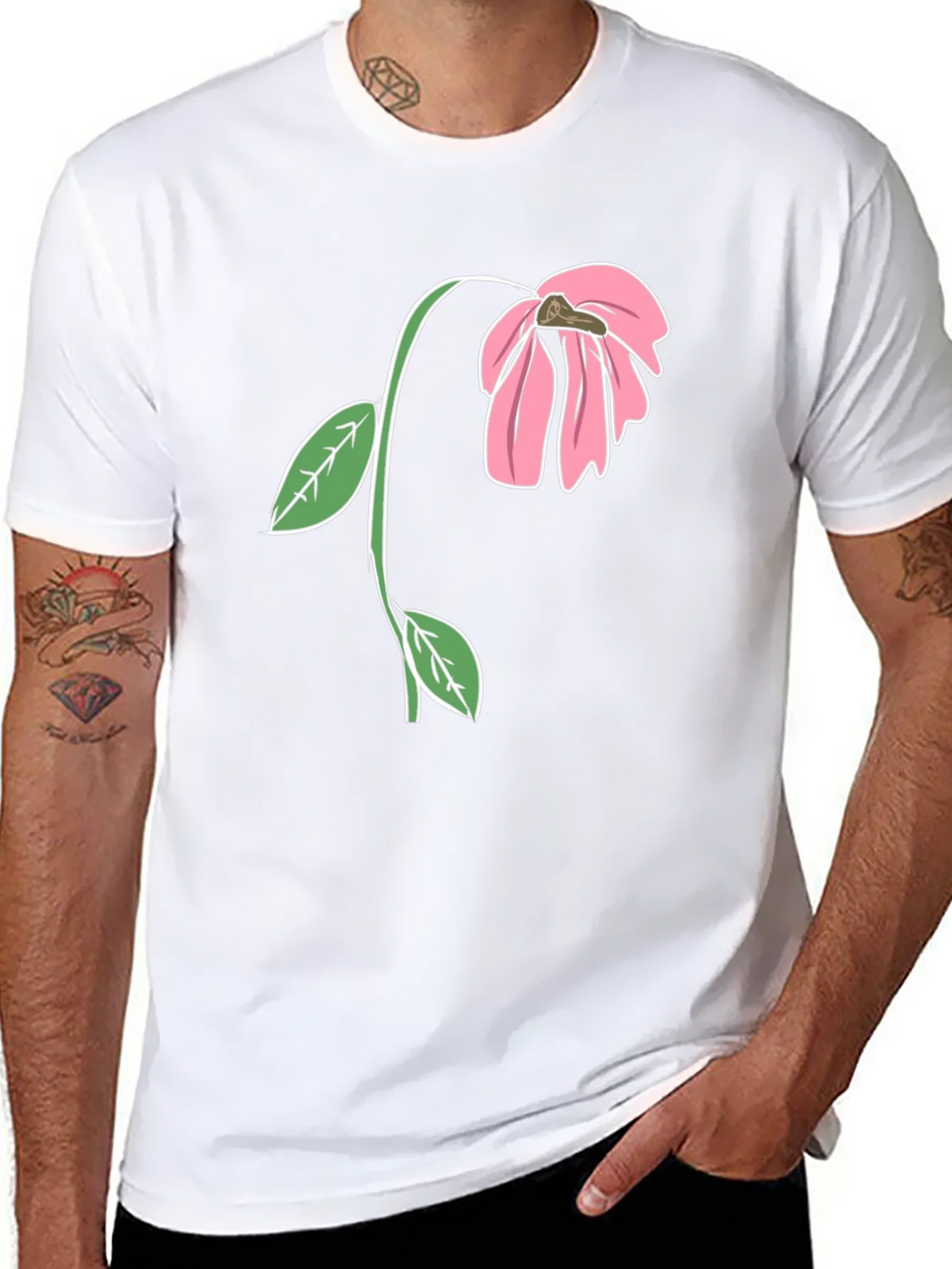 Black T-Shirt with Wilted Flower Graphic product image 7