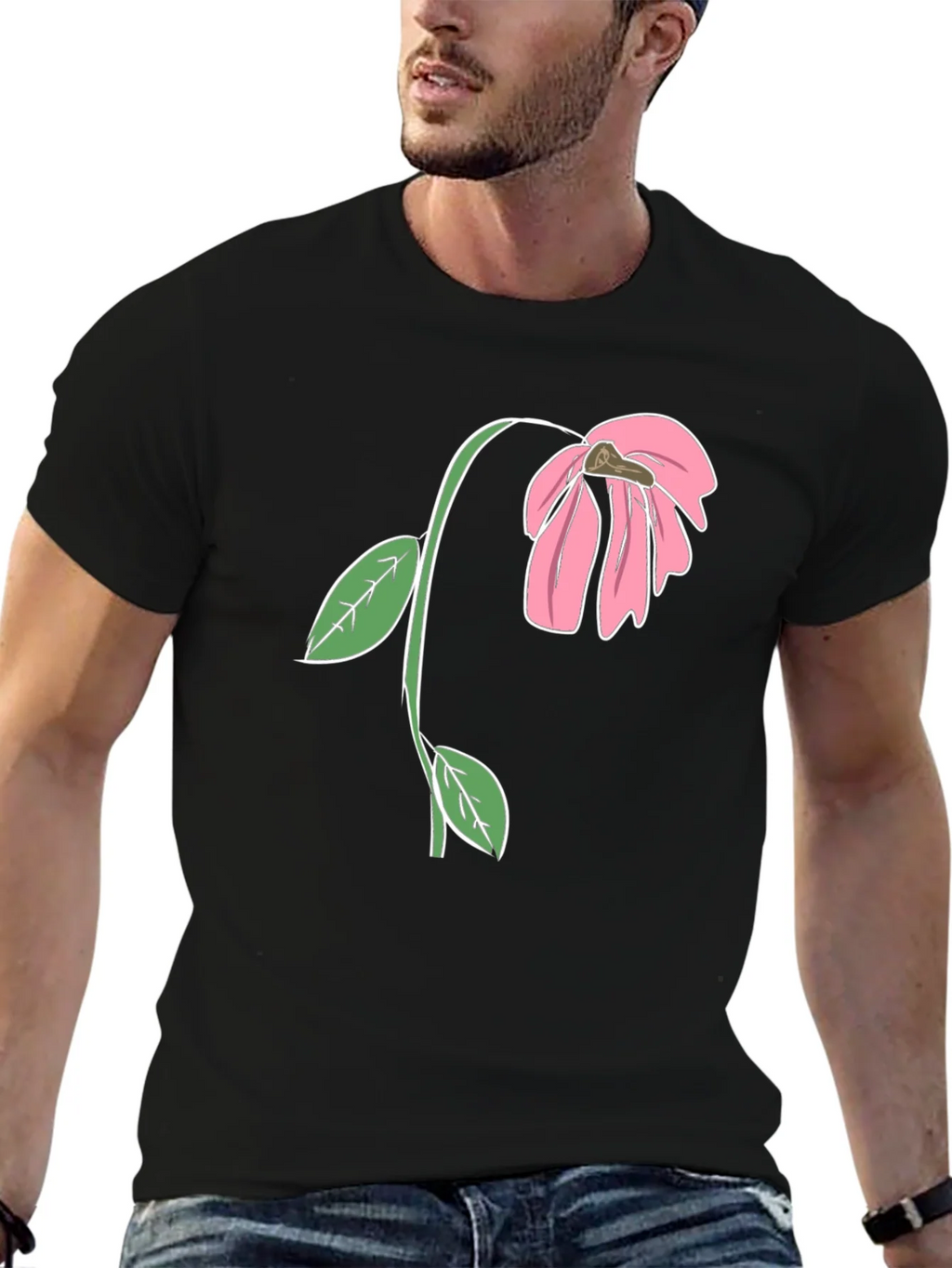 Black T-Shirt with Wilted Flower Graphic product image 6