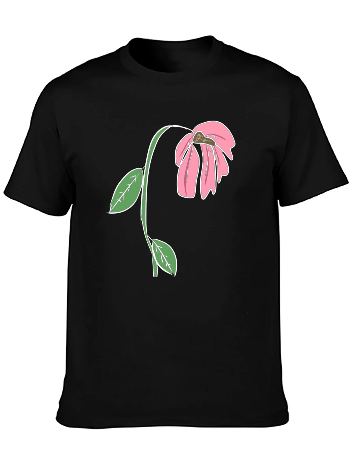 Black T-Shirt with Wilted Flower Graphic product image 3