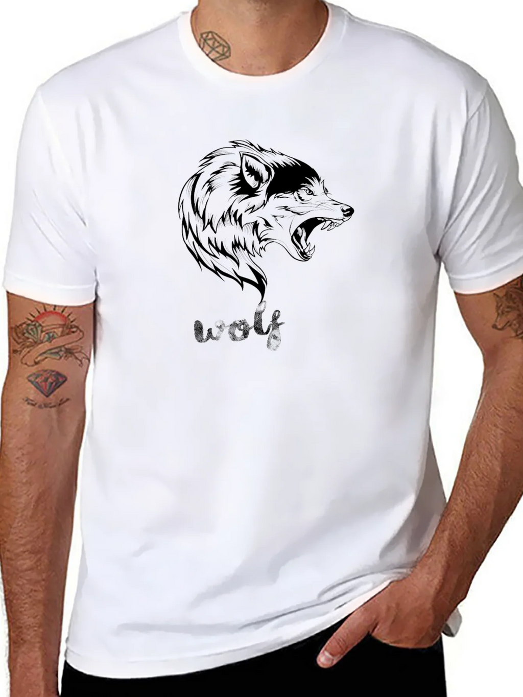 Wolf Graphic Print Mens Black T-Shirt product image 3