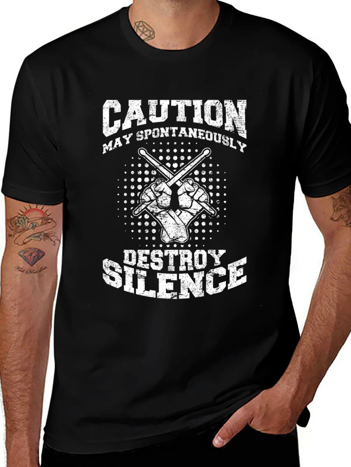 Caution May Spontaneously Destroy Silence Black T-Shirt product image 1