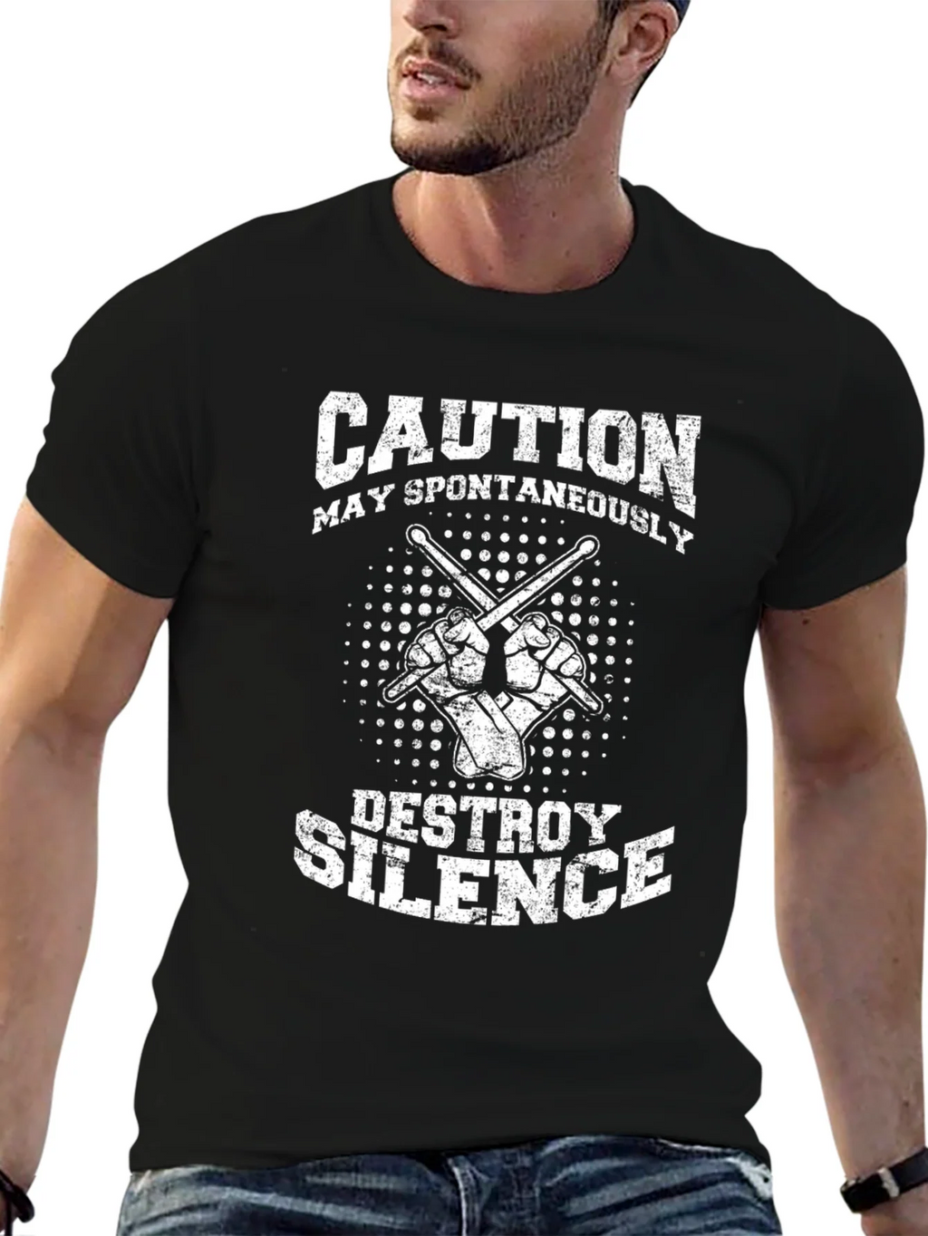 Caution May Spontaneously Destroy Silence Black T-Shirt product image 6