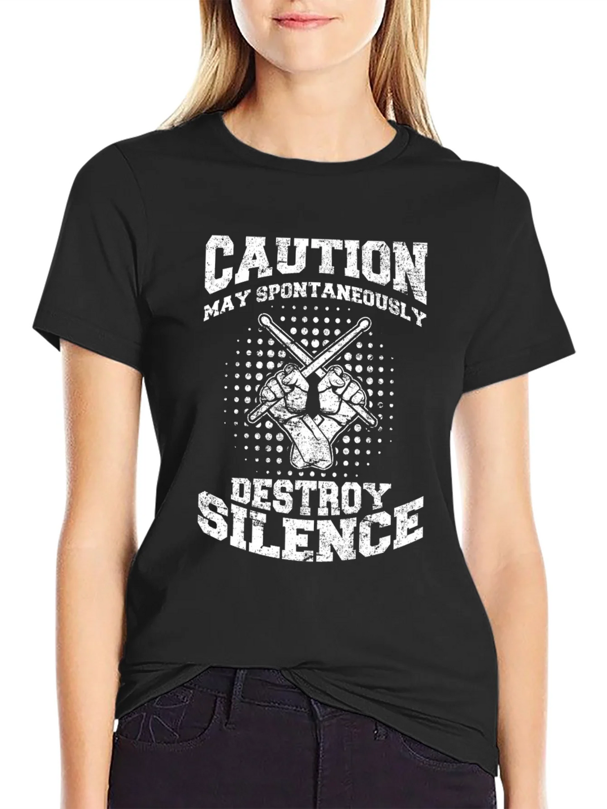 Caution May Spontaneously Destroy Silence Black T-Shirt product image 2