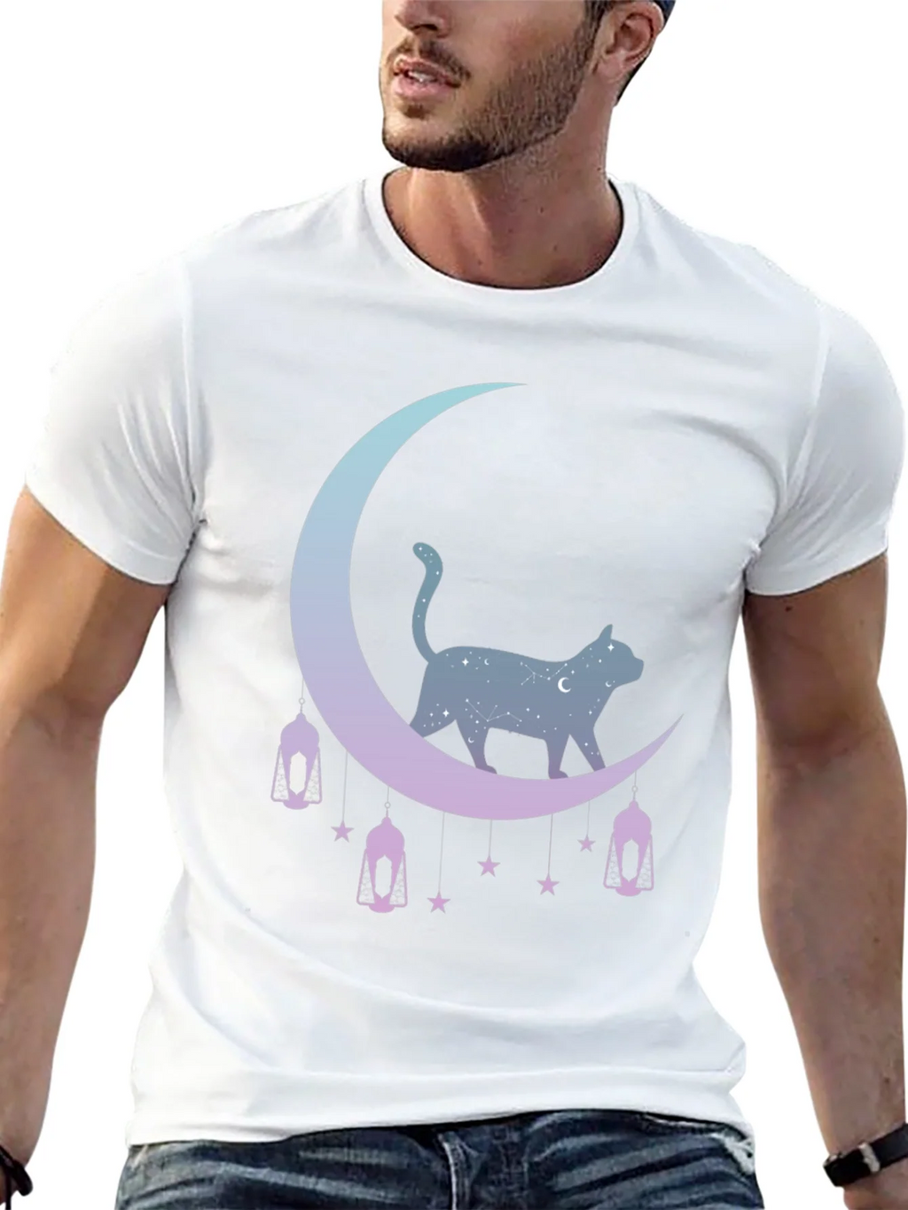 Celestial Cat Moon Graphic Tee - Black product image 12