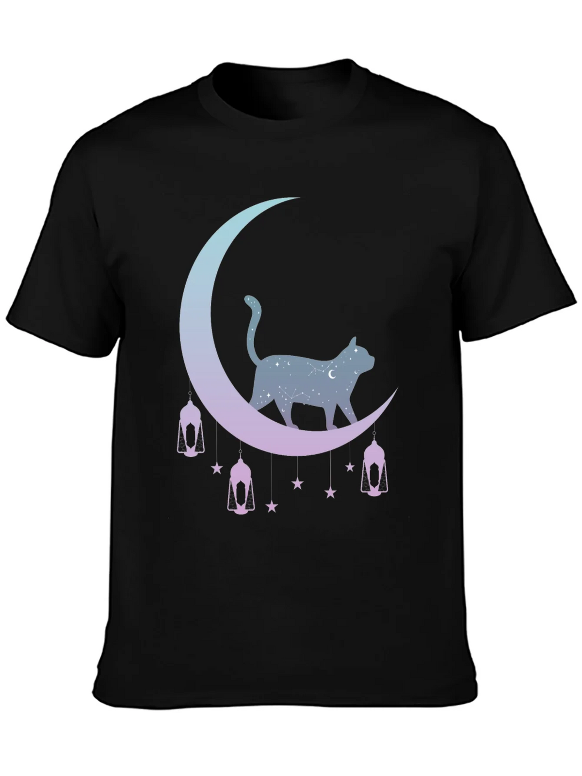 Celestial Cat Moon Graphic Tee - Black product image 3