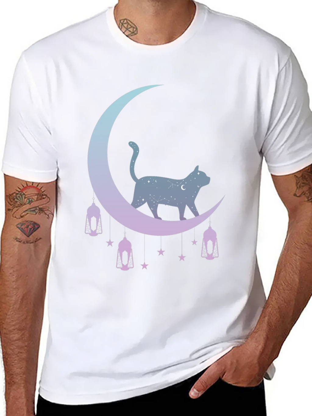 Celestial Cat Moon Graphic Tee - Black product image 7