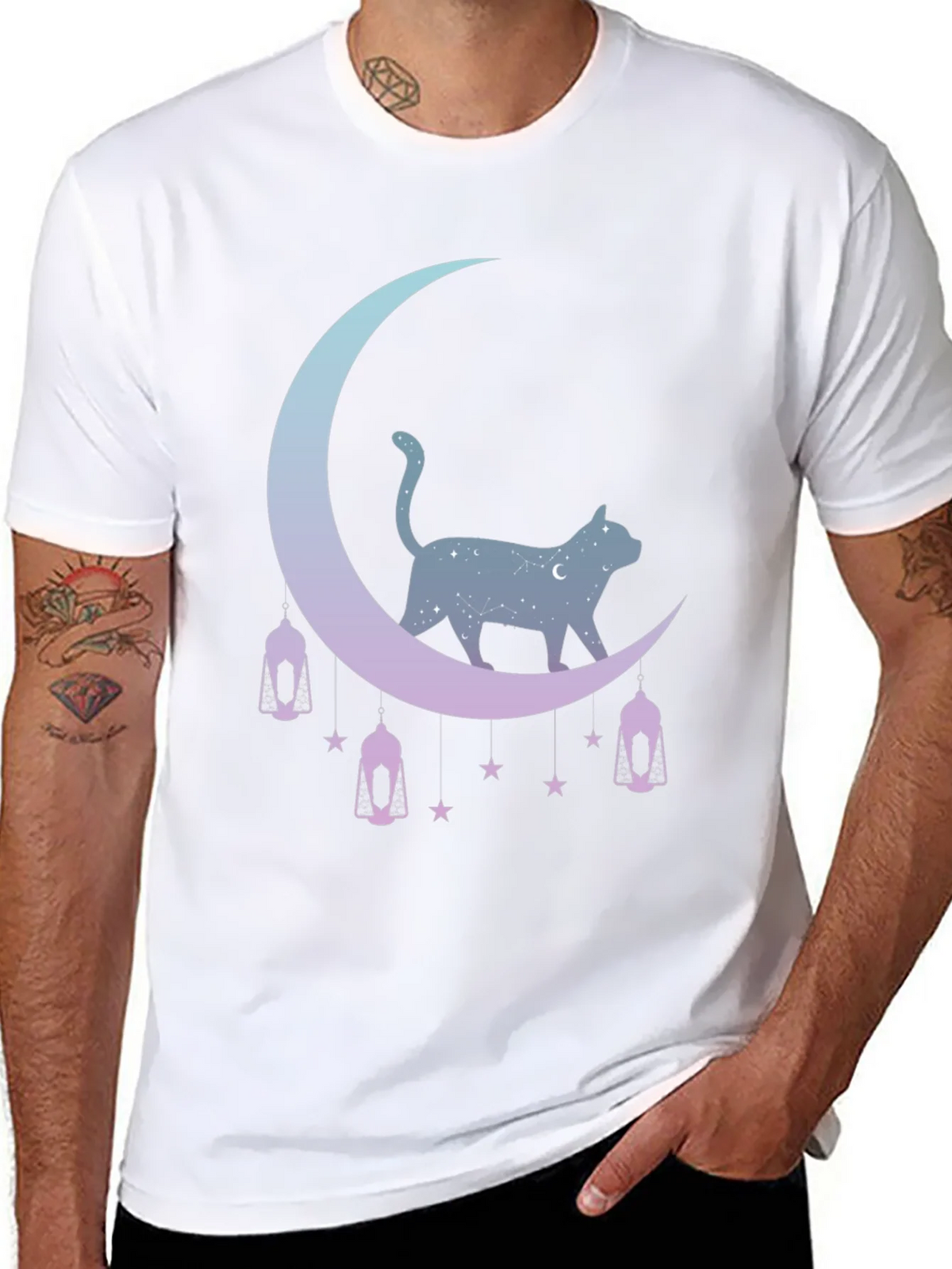 Celestial Cat Moon Graphic Tee - Black product image 7