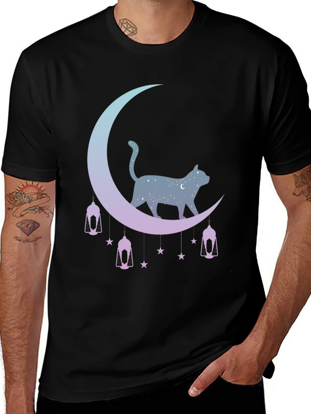 Celestial Cat Moon Graphic Tee - Black product image 1