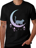 Celestial Cat Moon Graphic Tee - Black product image 1