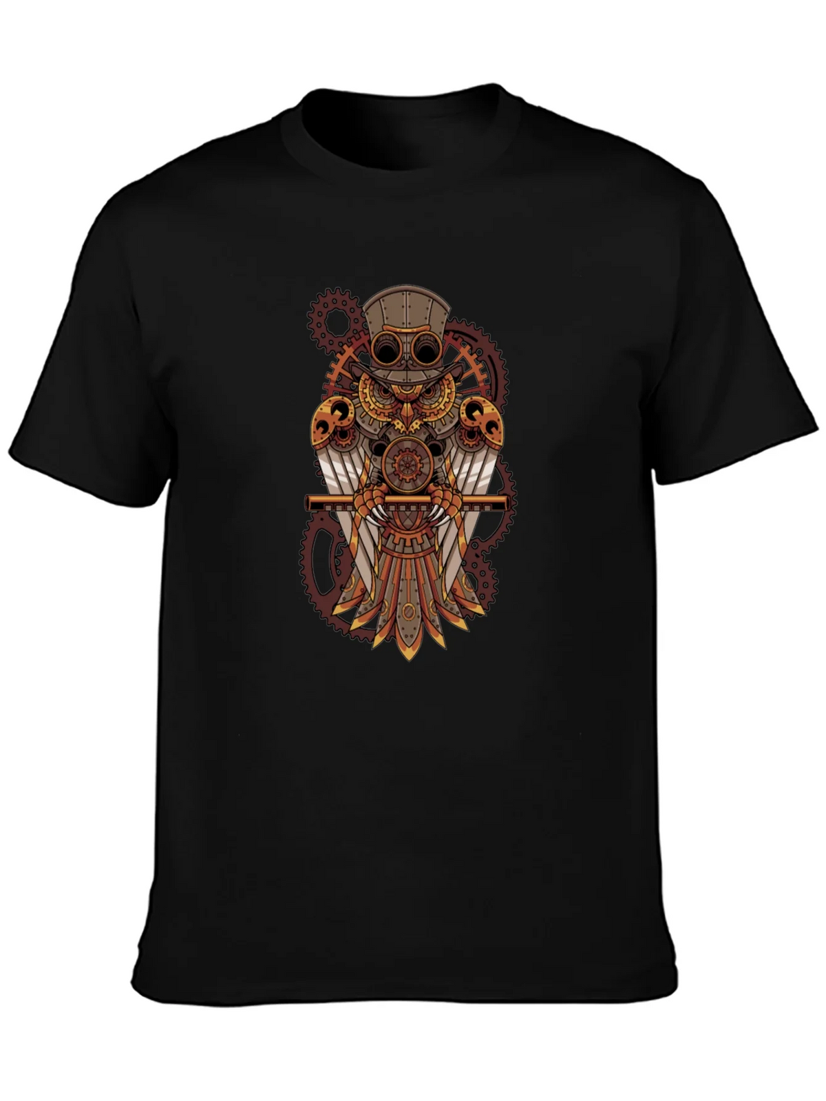 Steampunk Owl Graphic Tee - Mechanical Bird Design