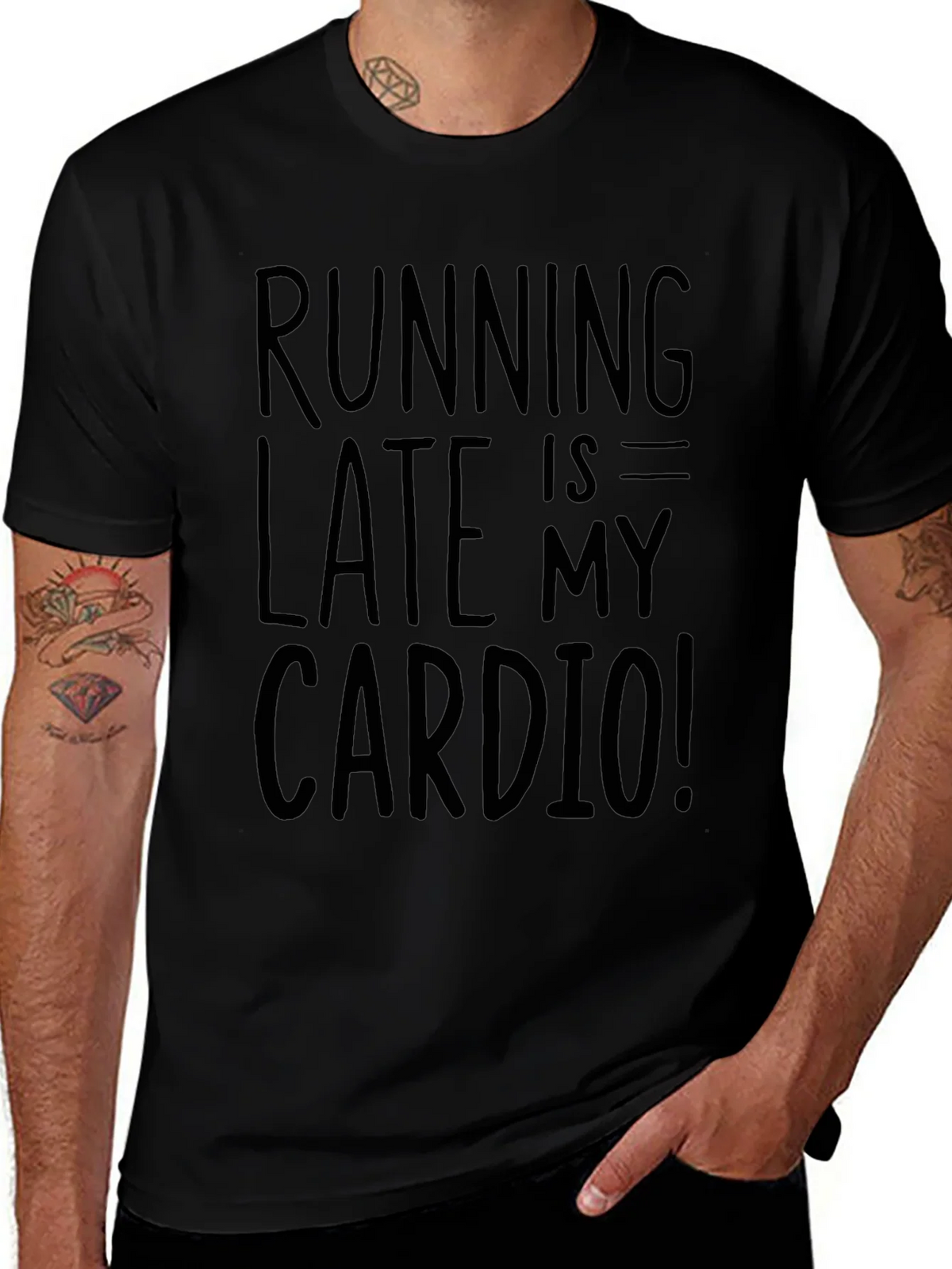 Running Late is My Cardio Black Graphic Tee product image 1