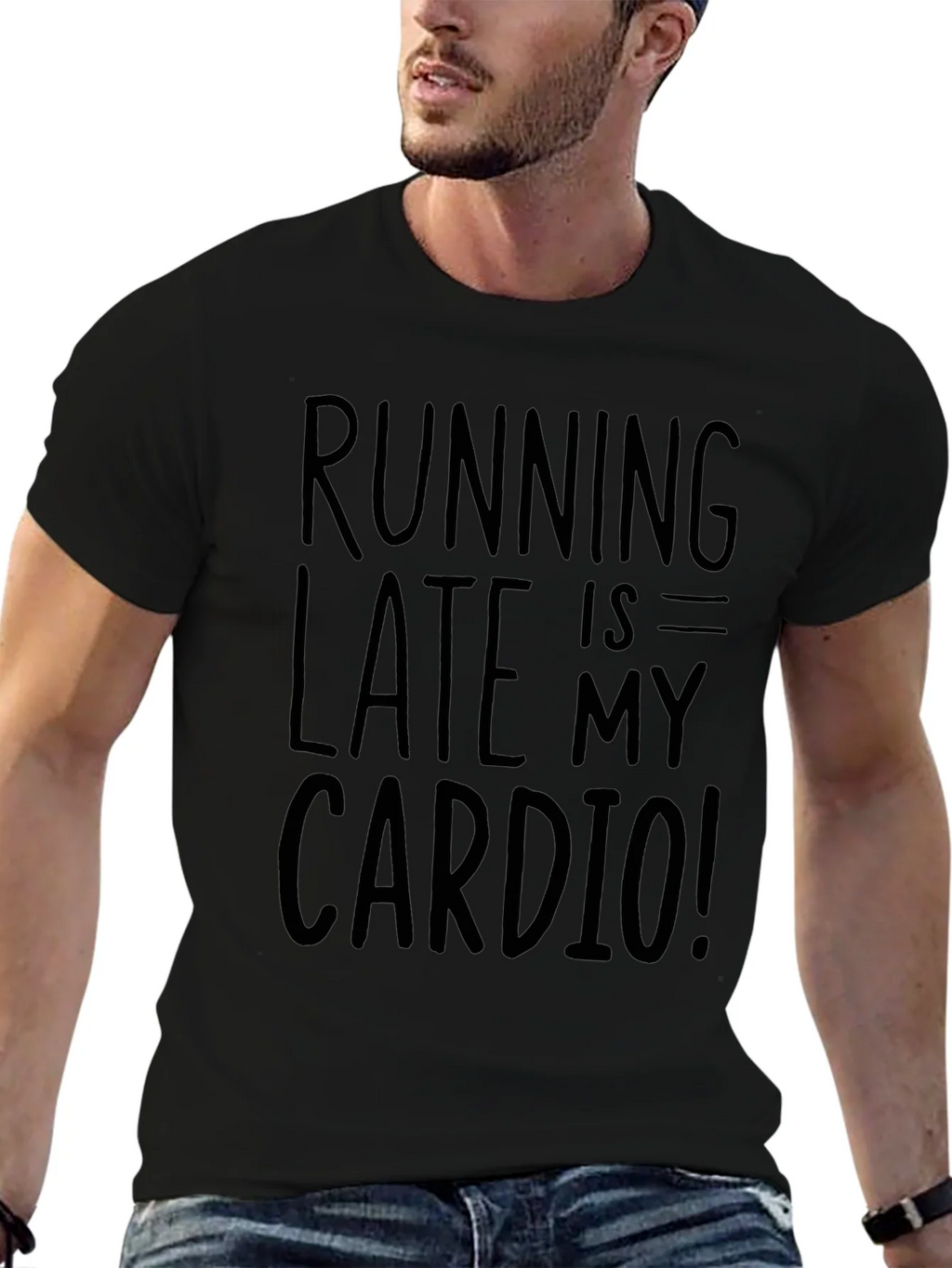 Running Late is My Cardio Black Graphic Tee product image 6