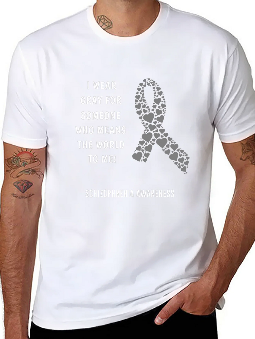 Schizophrenia Awareness Gray Ribbon T-Shirt product image 7