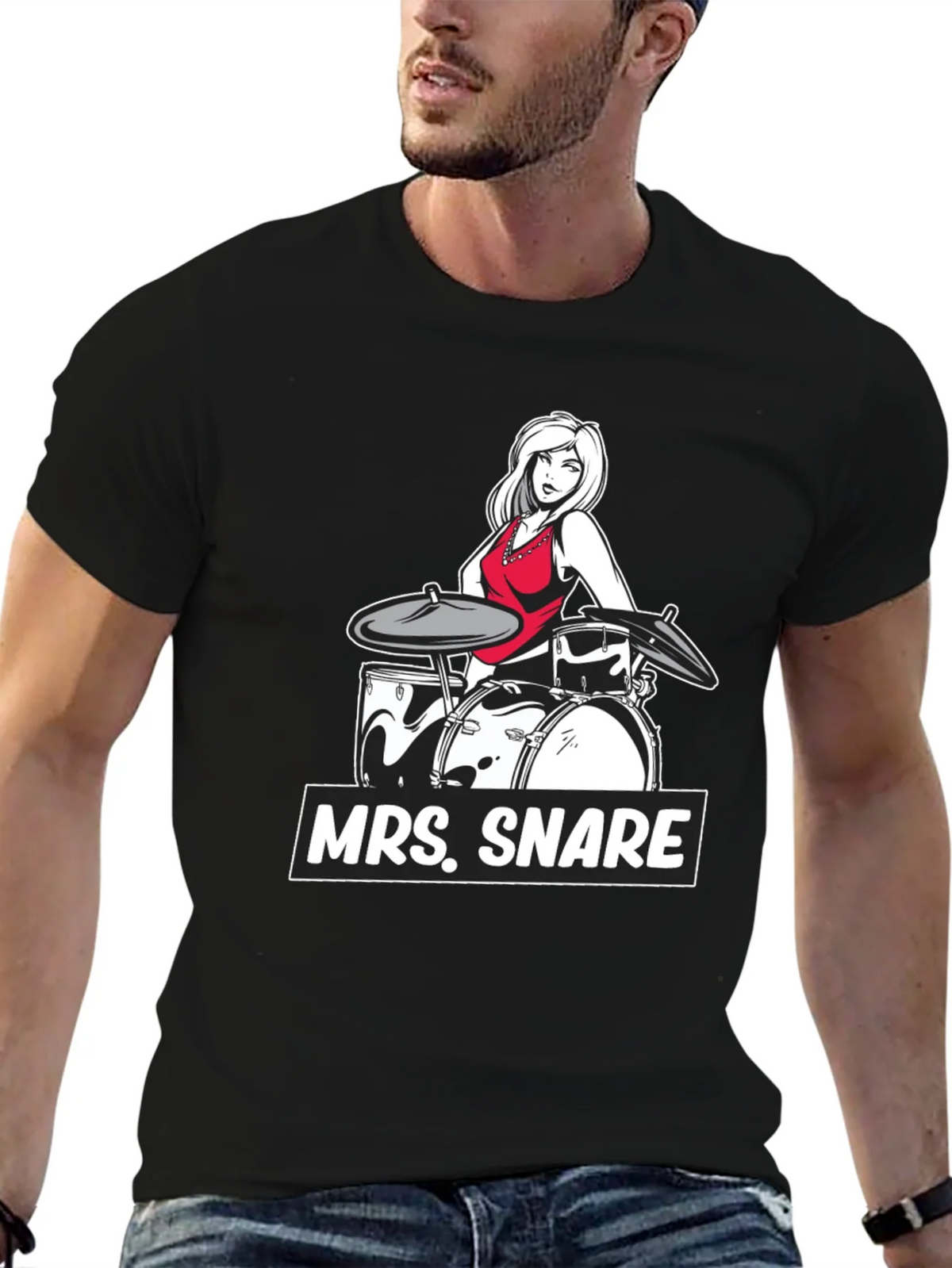 Mrs. Snare Drummer Graphic Tee - Black Cotton T-Shirt product image 6
