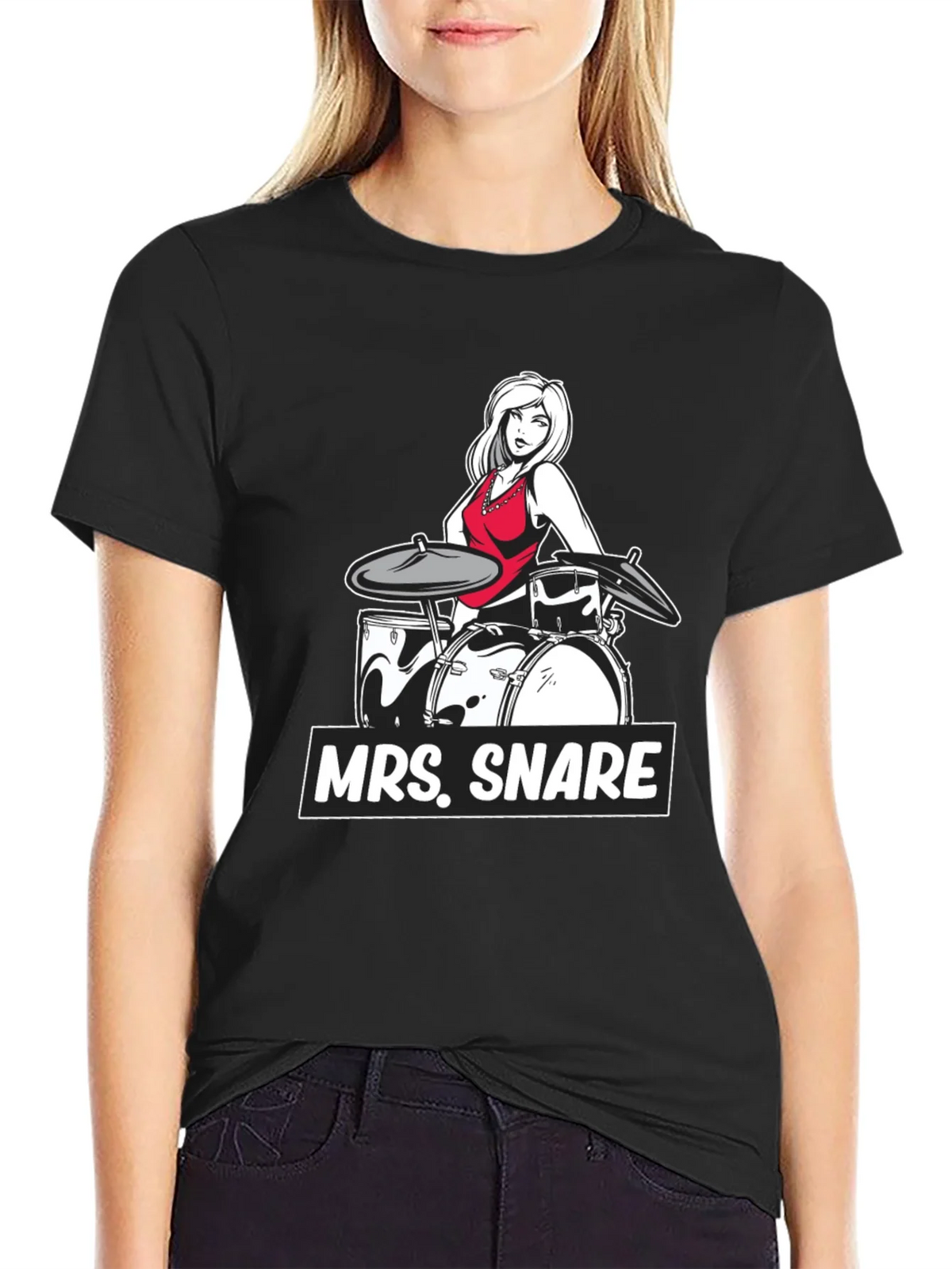 Mrs. Snare Drummer Graphic Tee - Black Cotton T-Shirt product image 2