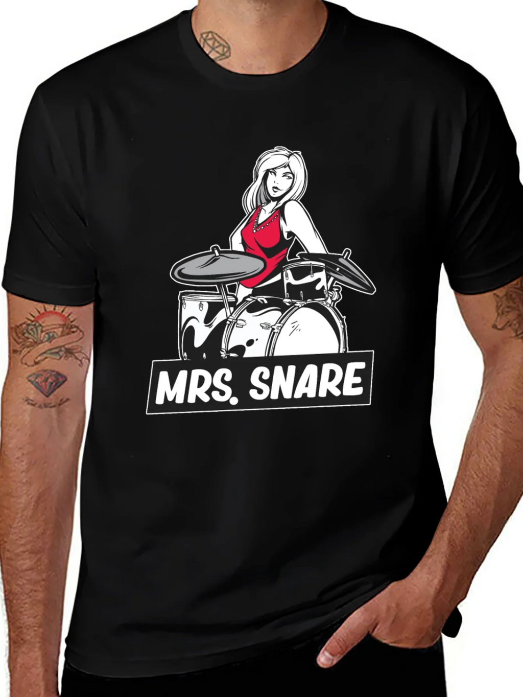 Mrs. Snare Drummer Graphic Tee - Black Cotton T-Shirt product image 1