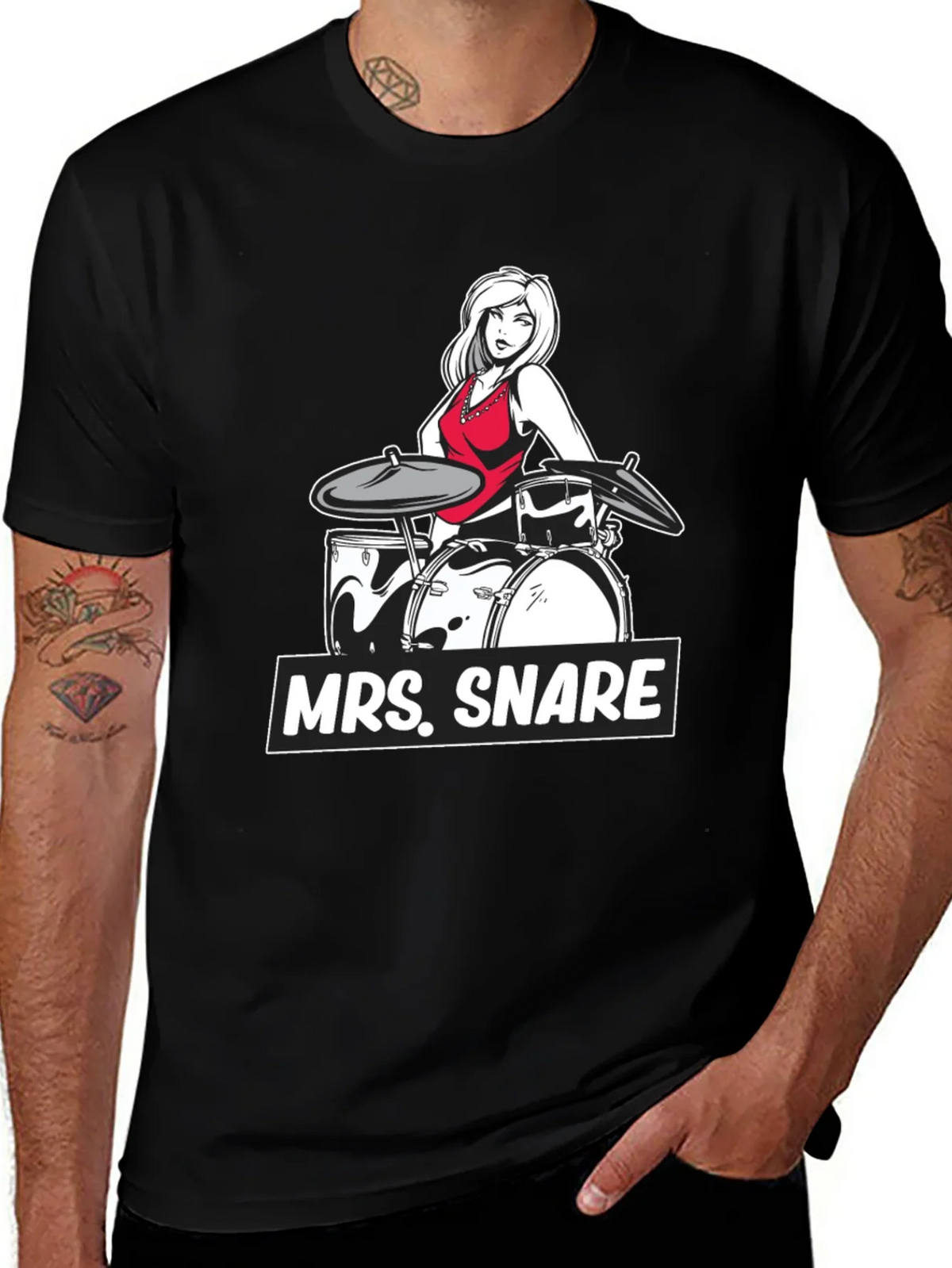 Mrs. Snare Drummer Graphic Tee - Black Cotton T-Shirt product image 1