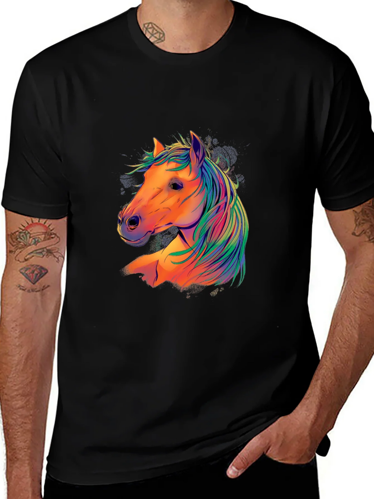Colorful Horse Graphic T-Shirt - Black product image 1