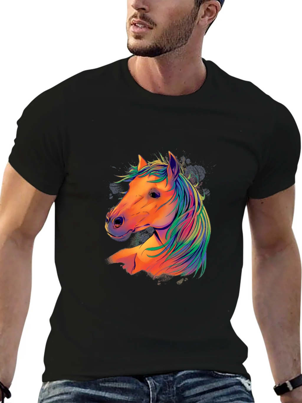 Colorful Horse Graphic T-Shirt - Black product image 6