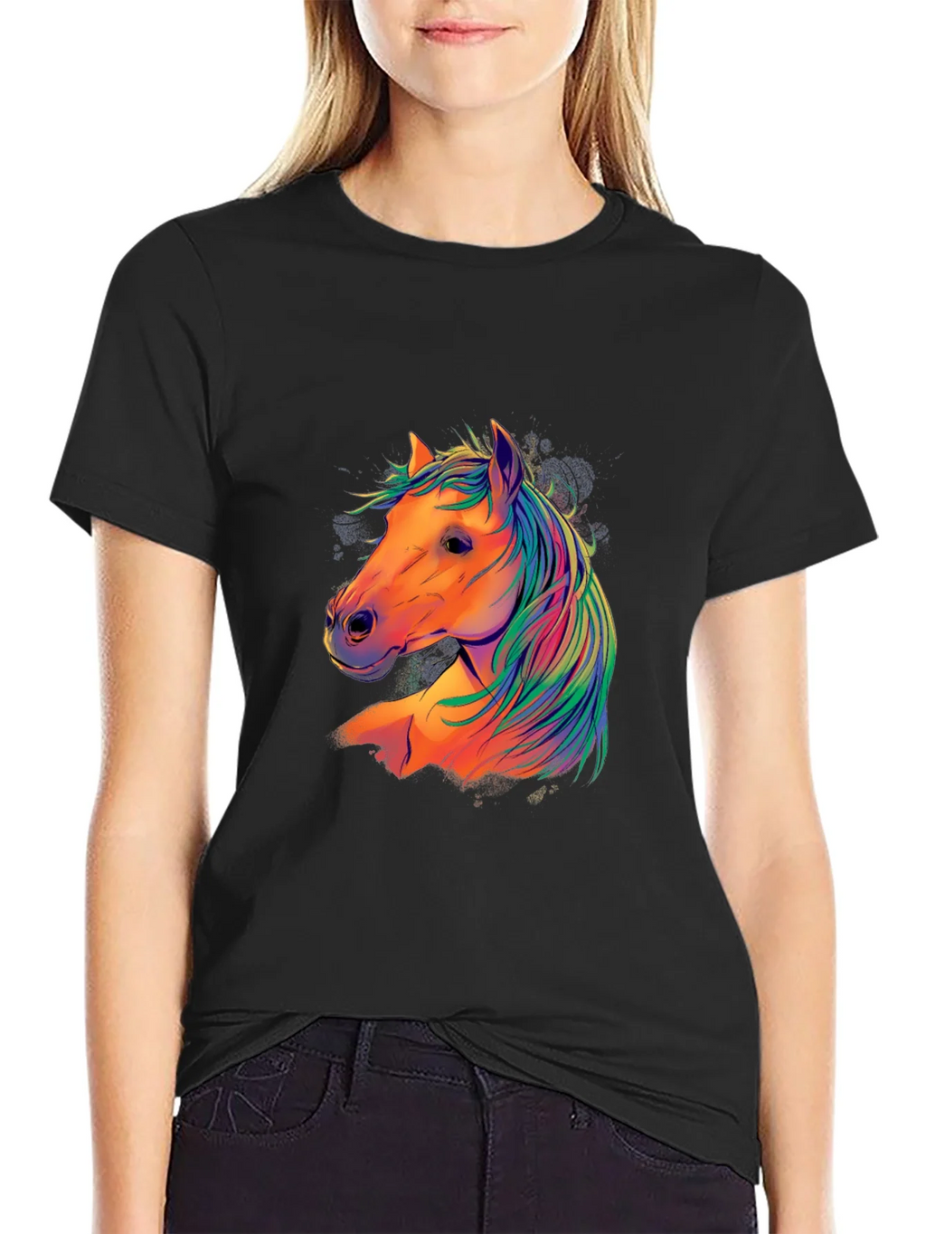 Colorful Horse Graphic T-Shirt - Black product image 2