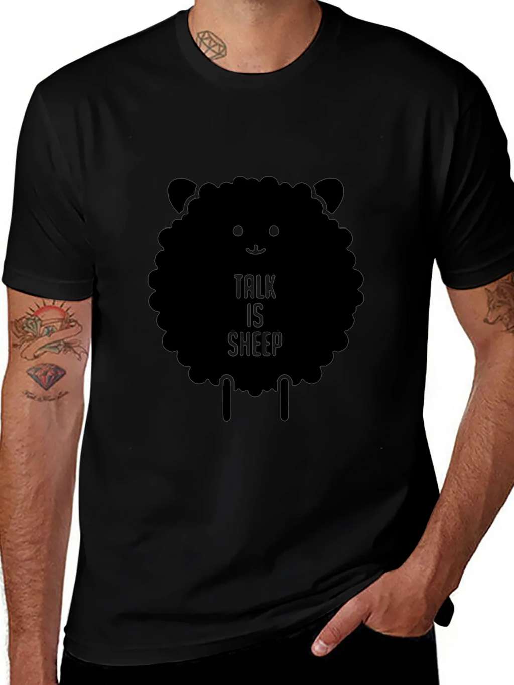 Talk is Sheep Black Graphic T-Shirt product image 1
