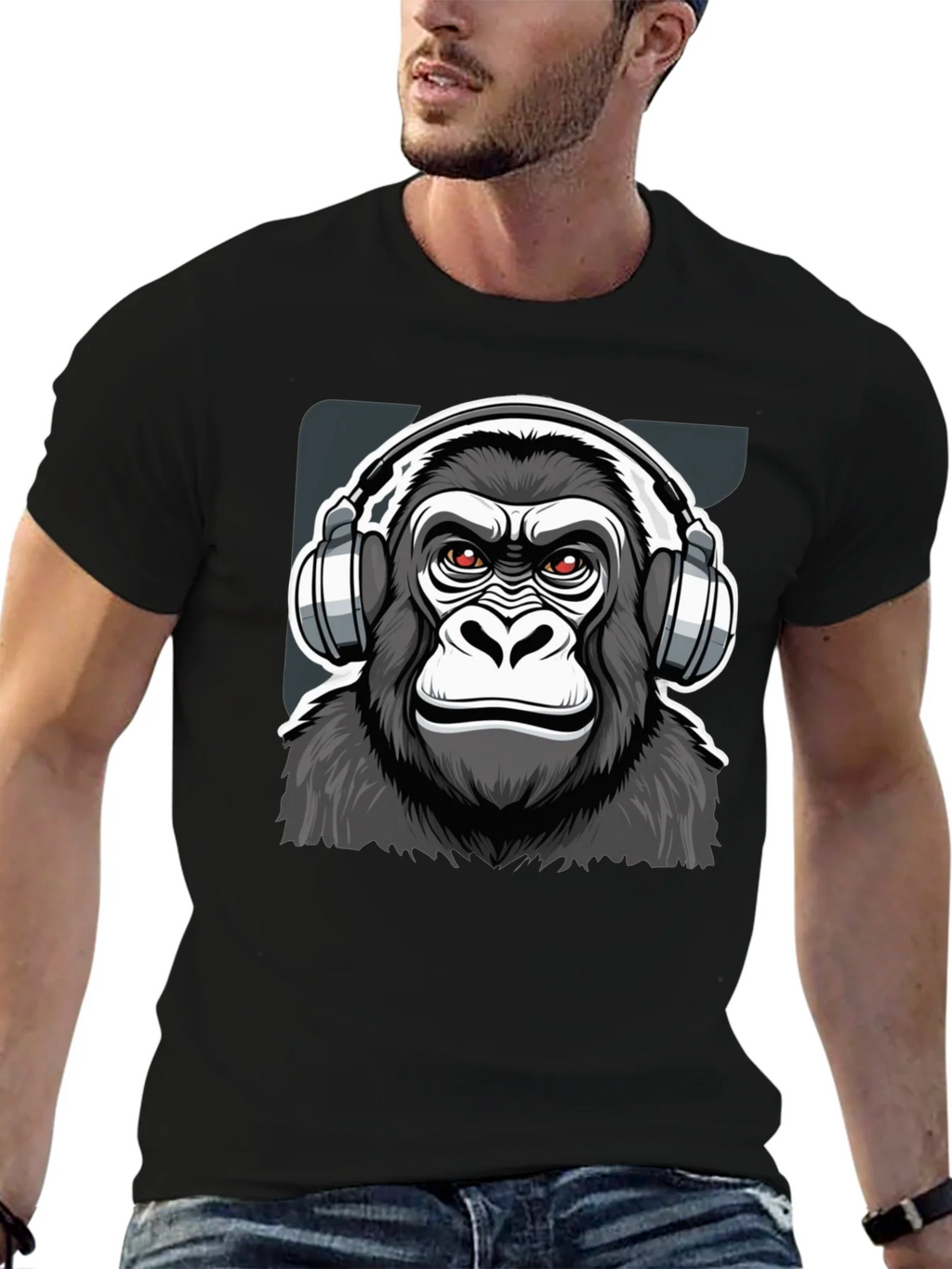 Cool Gorilla DJ Graphic T-Shirt - Black product image 6