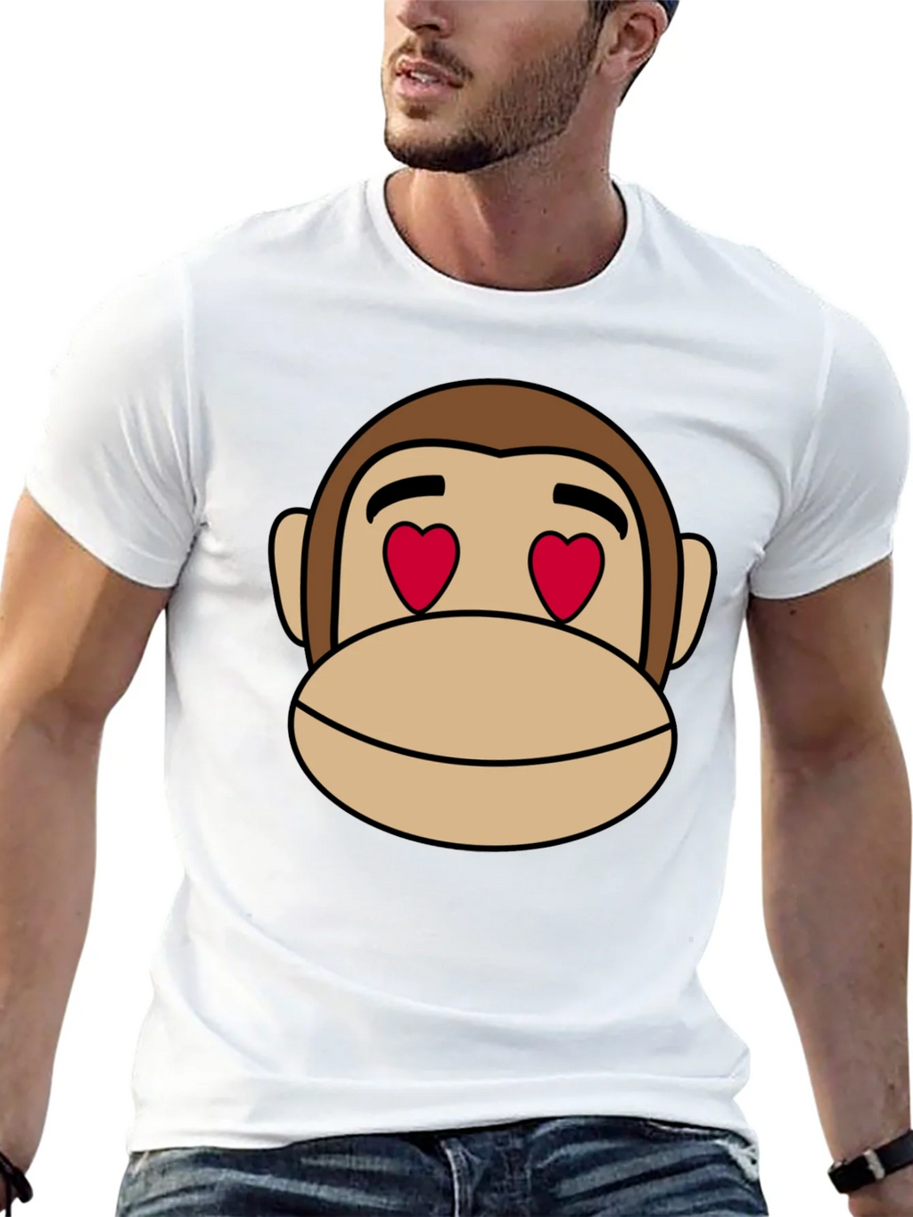 Monkey Face Heart Eyes T-Shirt - Black Cotton product image 12