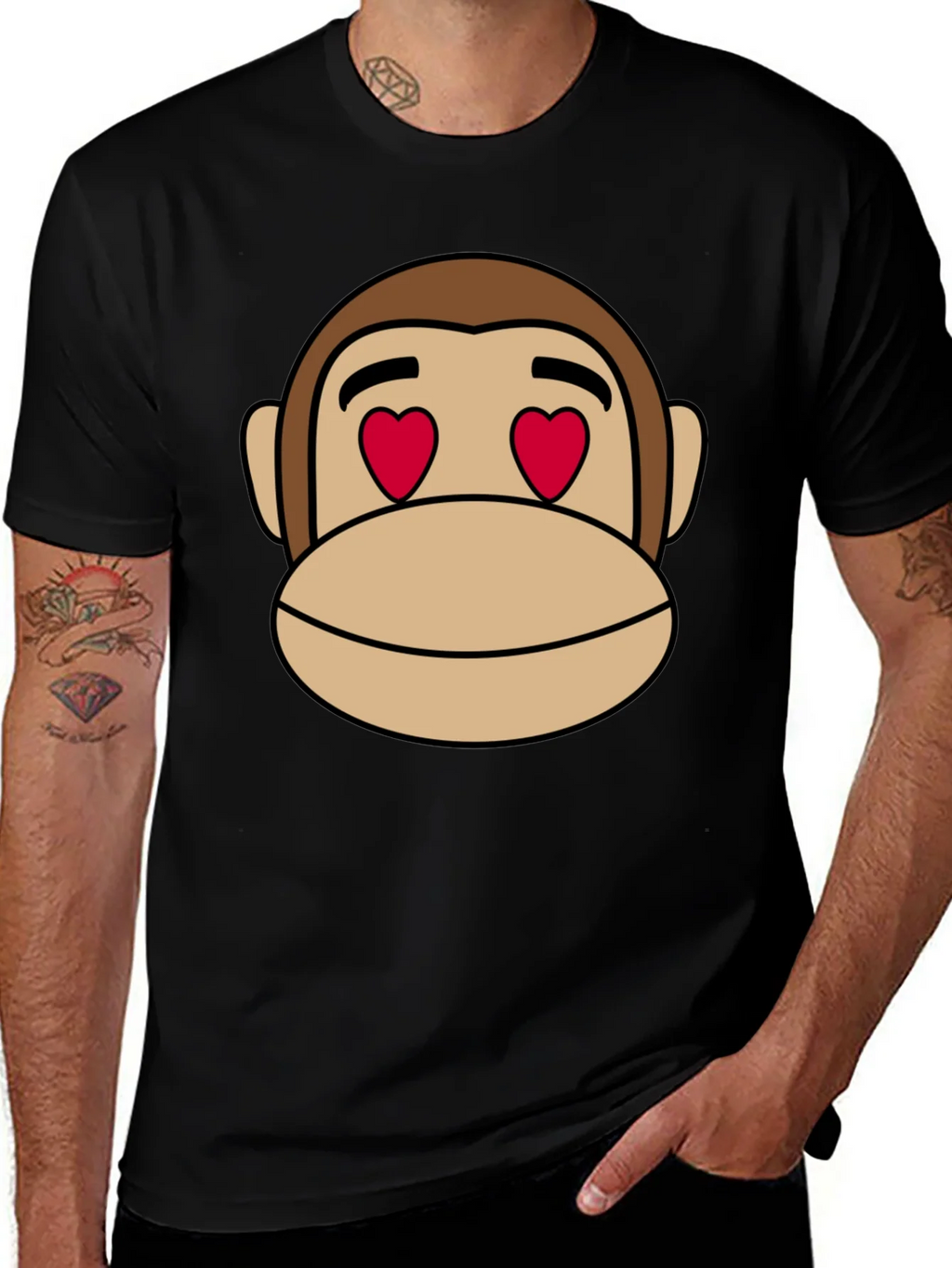 Monkey Face Heart Eyes T-Shirt - Black Cotton product image 1