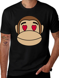 Monkey Face Heart Eyes T-Shirt - Black Cotton product image 1