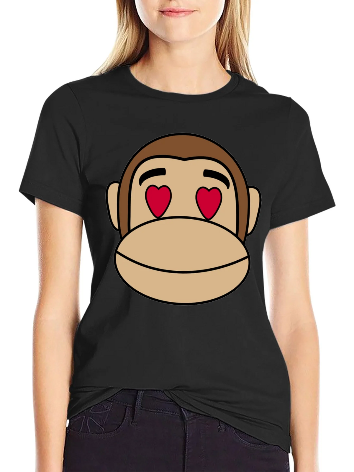 Monkey Face Heart Eyes T-Shirt - Black Cotton product image 2