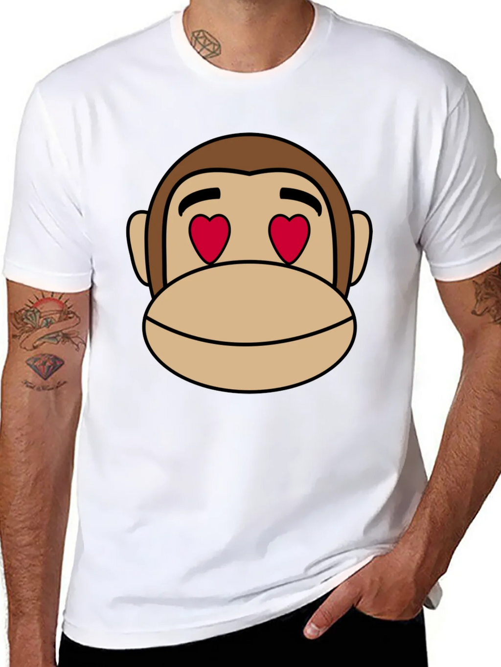 Monkey Face Heart Eyes T-Shirt - Black Cotton product image 7
