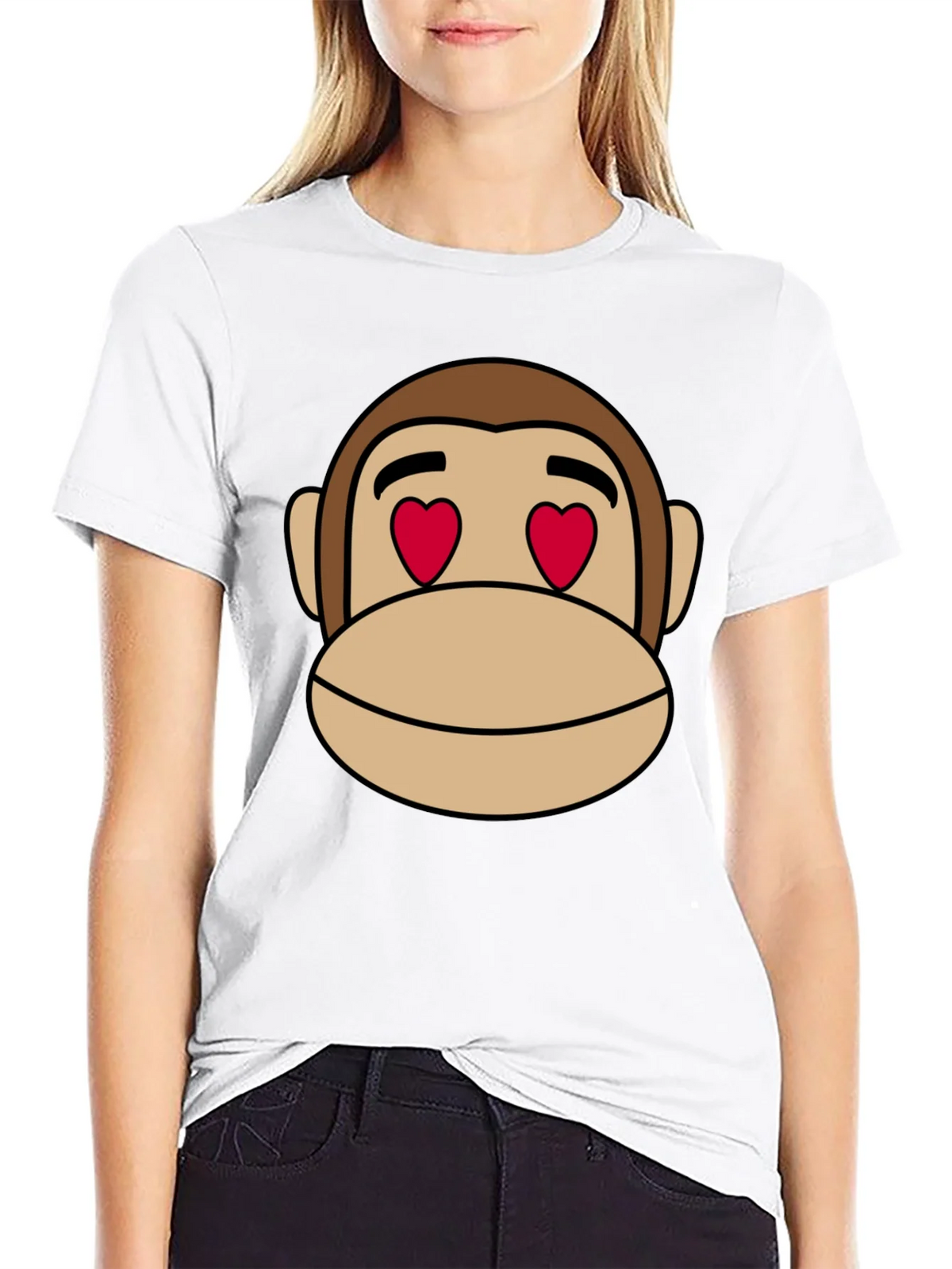 Monkey Face Heart Eyes T-Shirt - Black Cotton product image 8