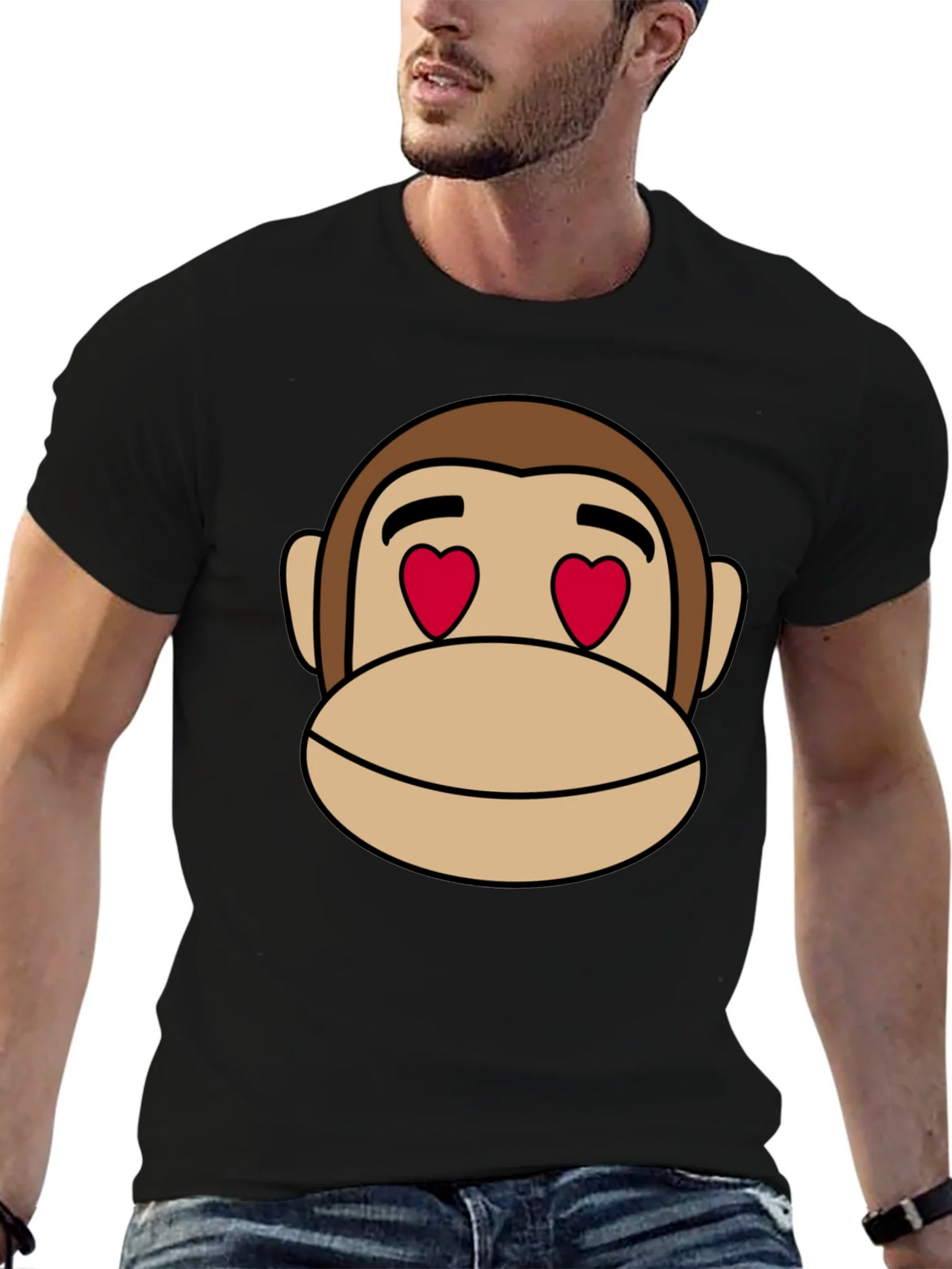 Monkey Face Heart Eyes T-Shirt - Black Cotton product image 6