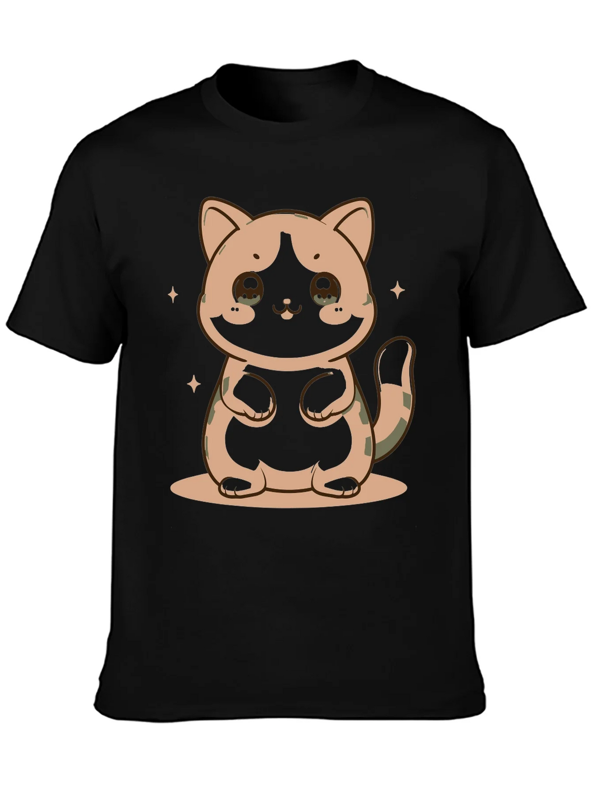 Cute Cat Graphic Print Black T-Shirt product image 3