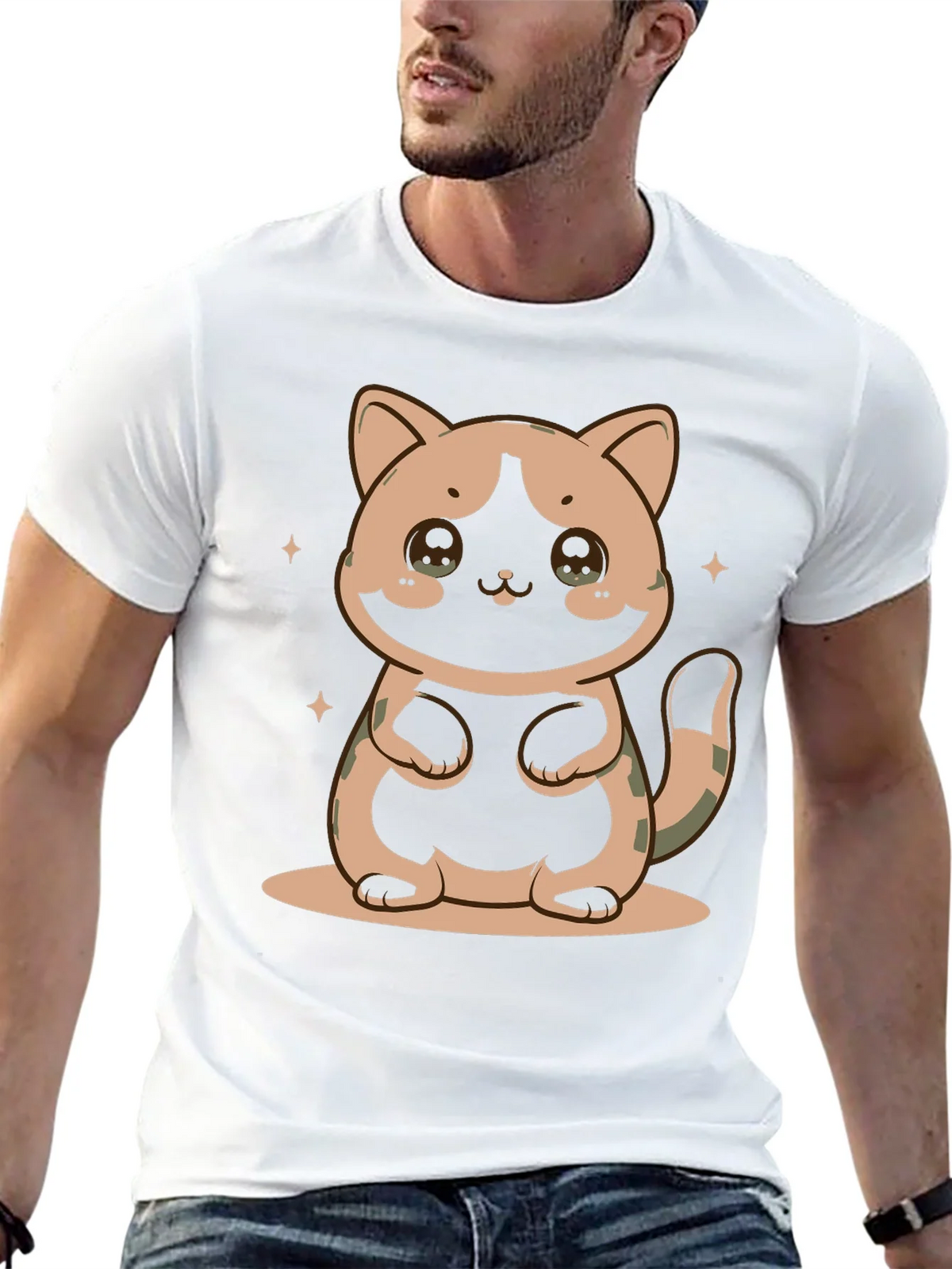 Cute Cat Graphic Print Black T-Shirt product image 12