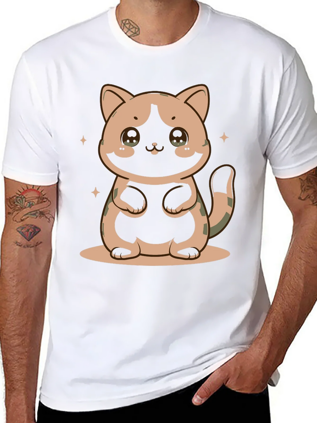 Cute Cat Graphic Print Black T-Shirt product image 7
