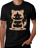 Cute Cat Graphic Print Black T-Shirt product image 1